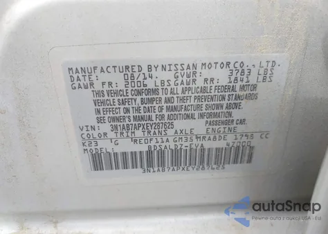 2014 Nissan Sentra Sv z USA, uszkodzony, nr VIN 3N1AB7APXEY287625